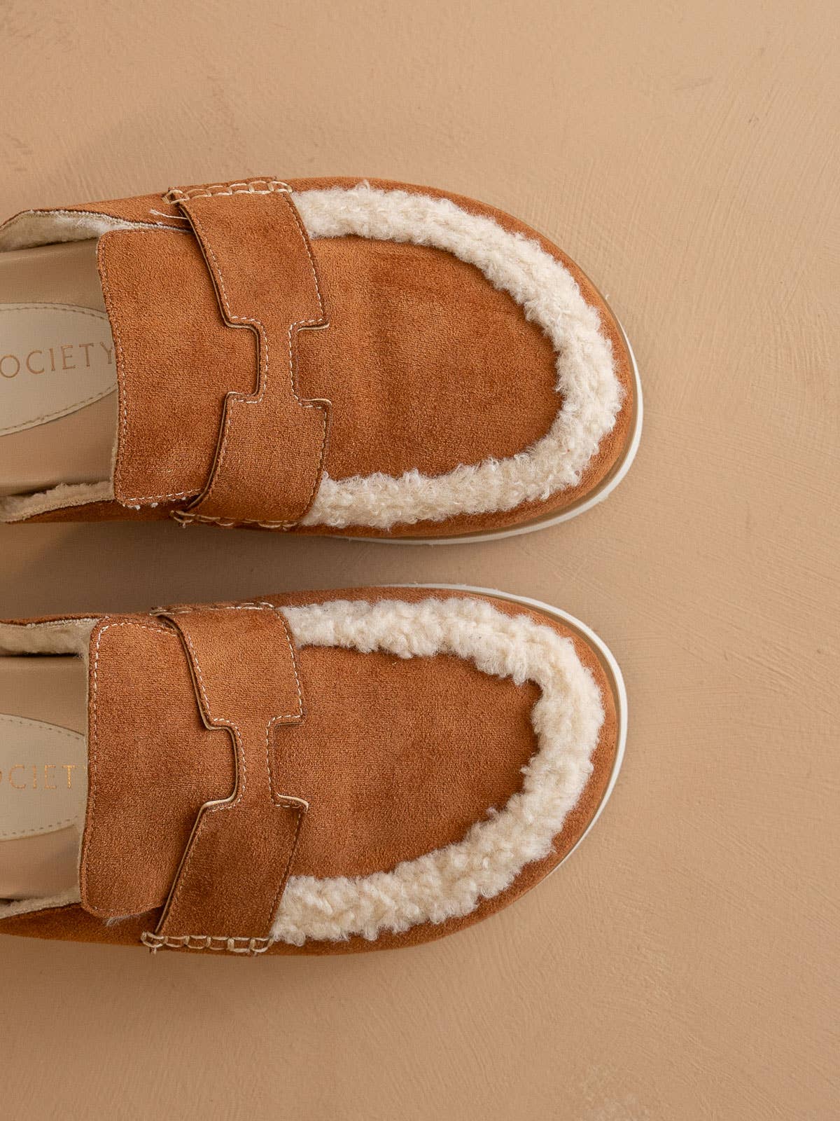 The Avalon Suede Shearling Cozy Loafer Mule (Khaki & Carmel)