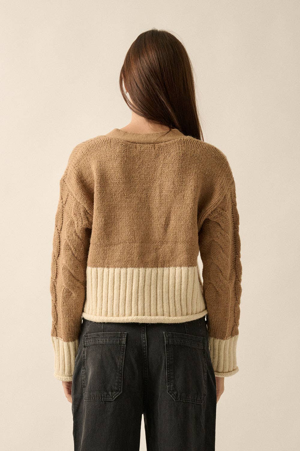 Caramel Color Block Cardigan Sweater
