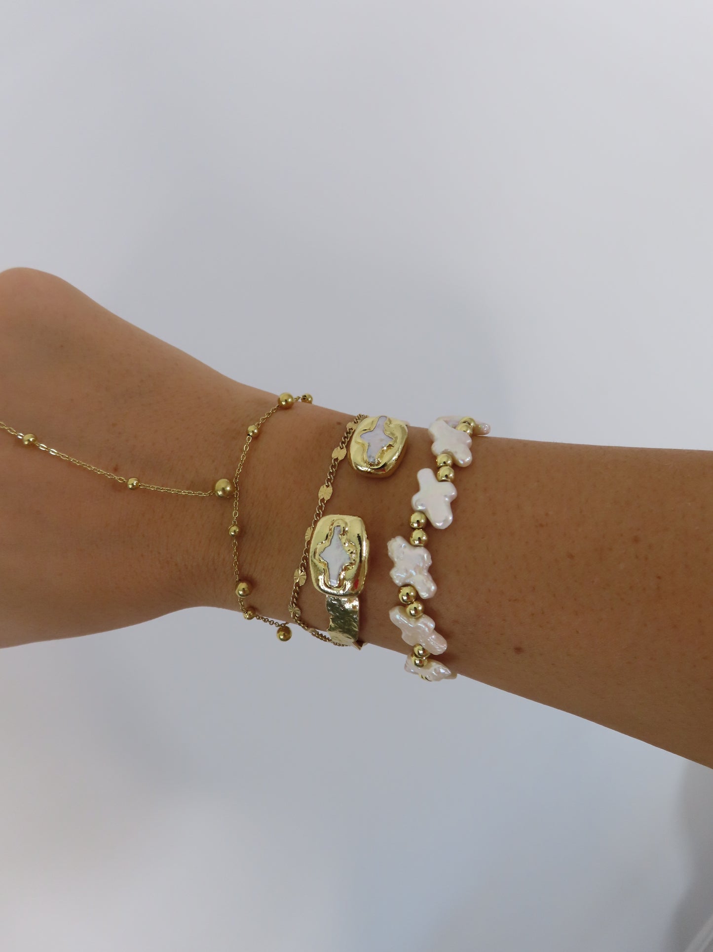 Pearl Cross Cuff Bracelet