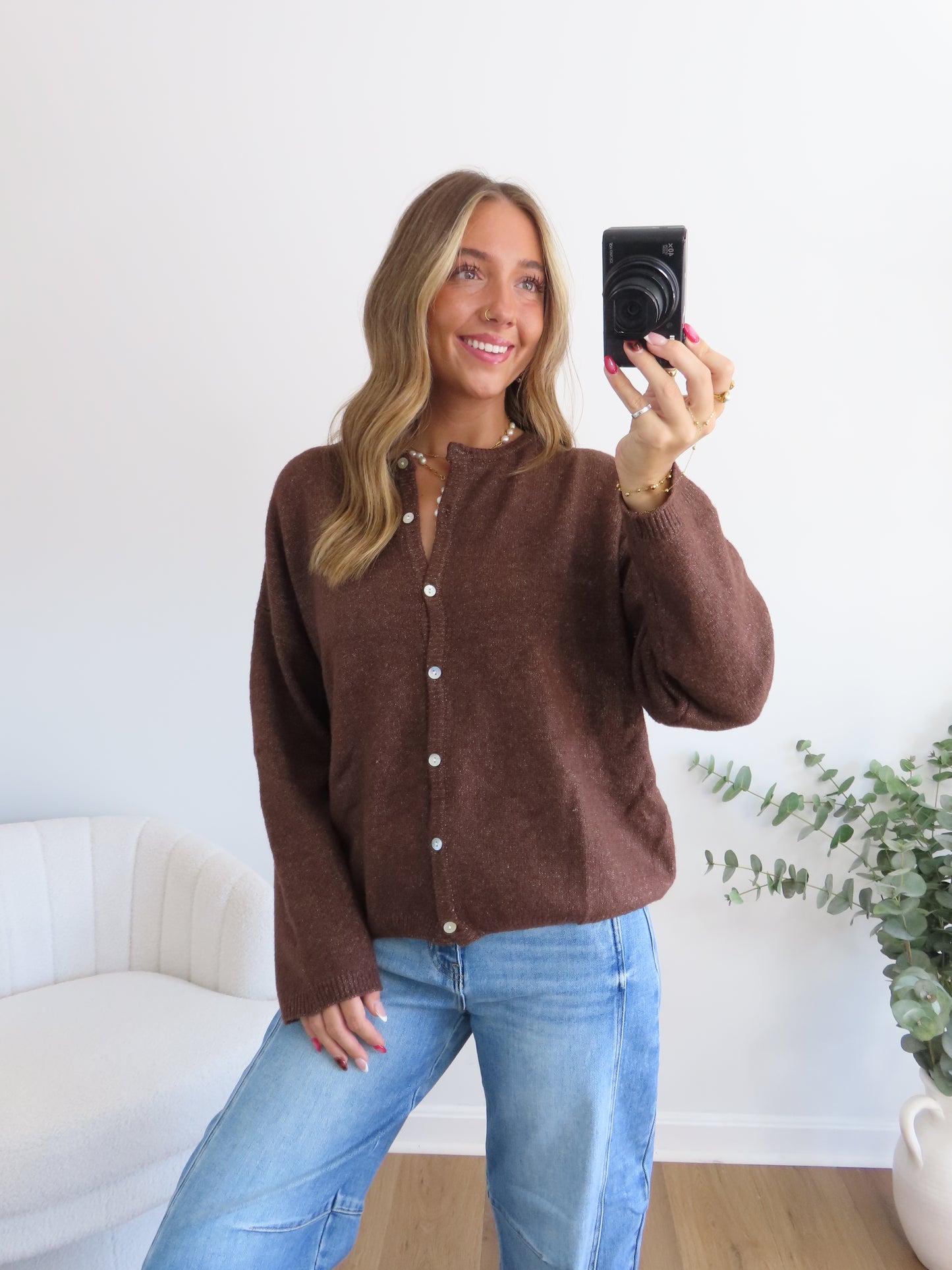 Timeless Sweater Cardigan (Brown & Ivory)