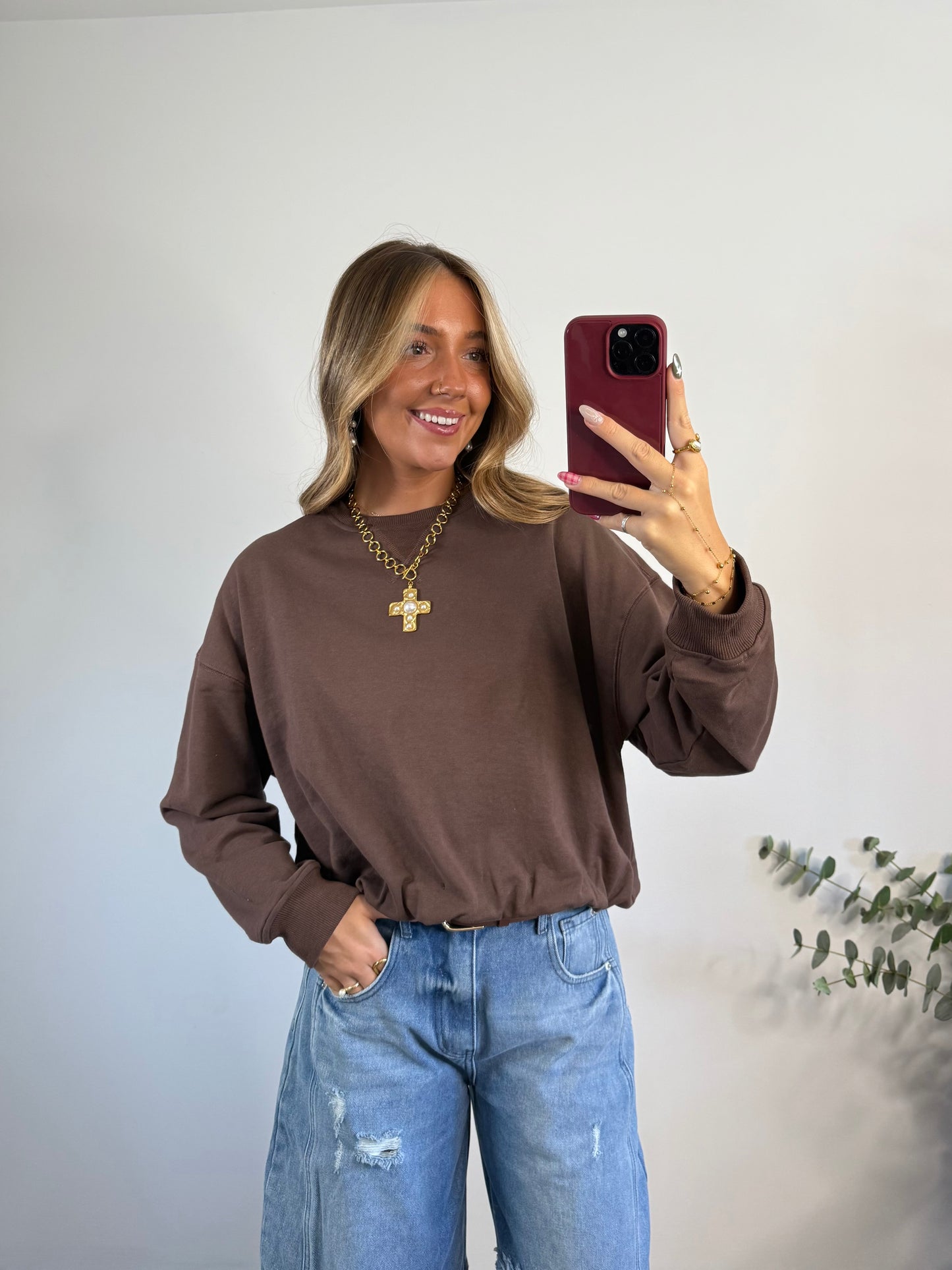 Mocha Bubble Hem Pullover