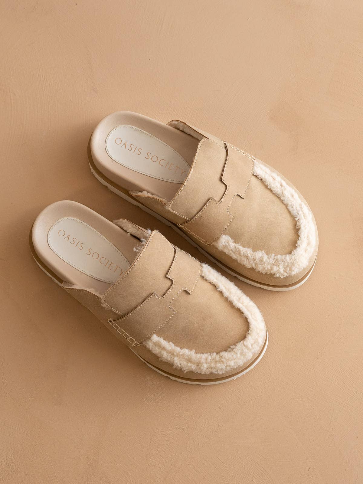 The Avalon Suede Shearling Cozy Loafer Mule (Khaki & Carmel)