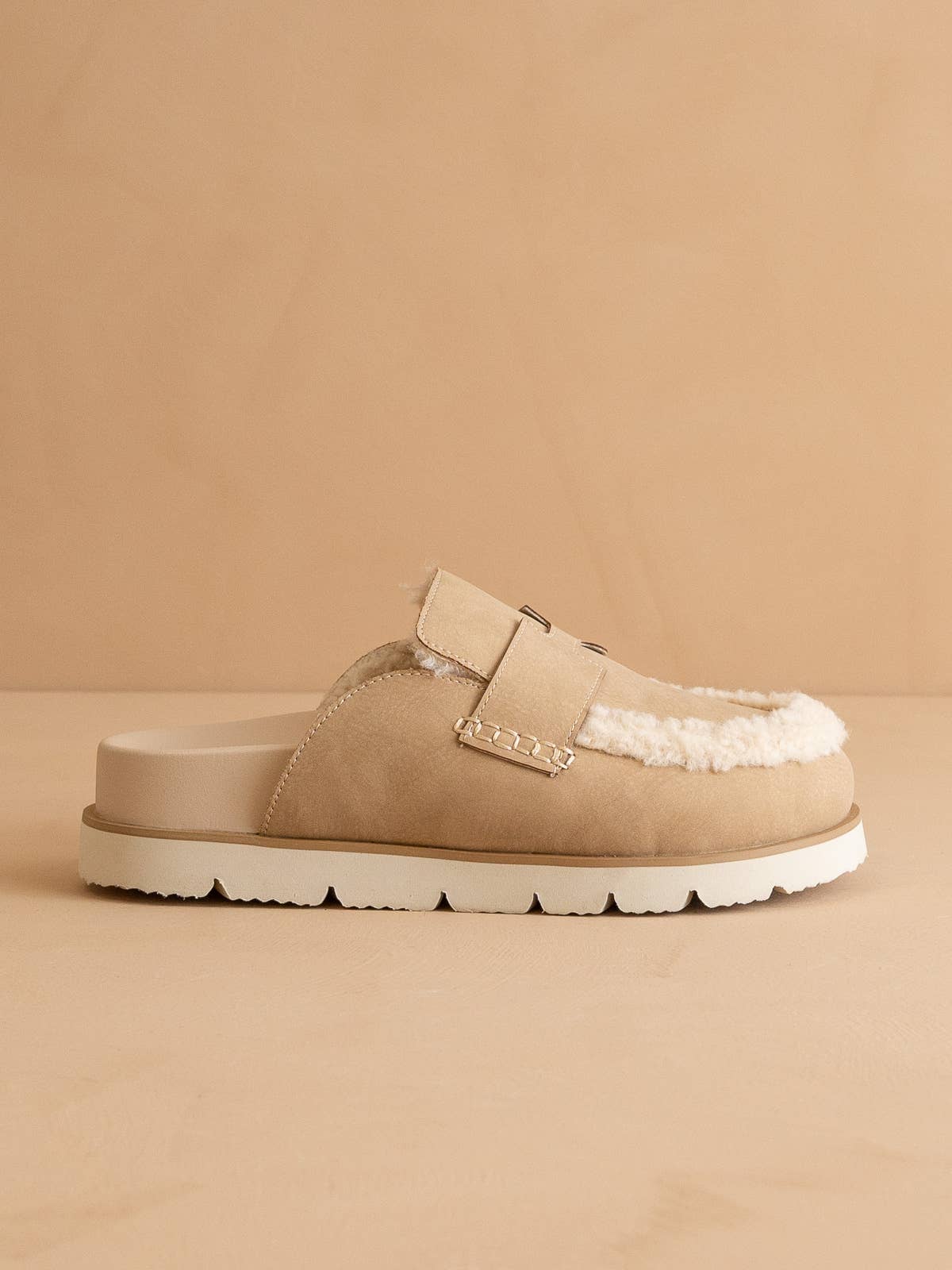 The Avalon Suede Shearling Cozy Loafer Mule (Khaki & Carmel)
