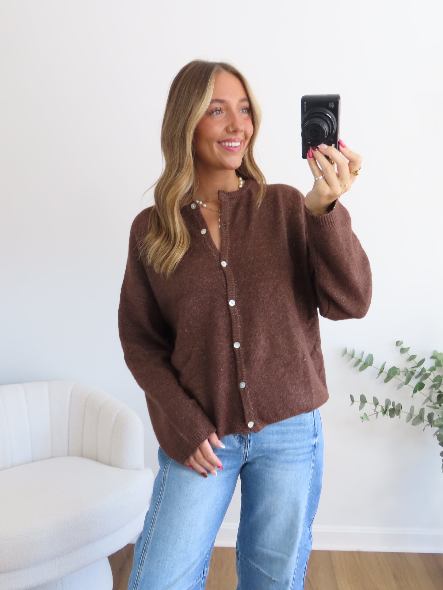 Timeless Sweater Cardigan (Brown & Ivory)