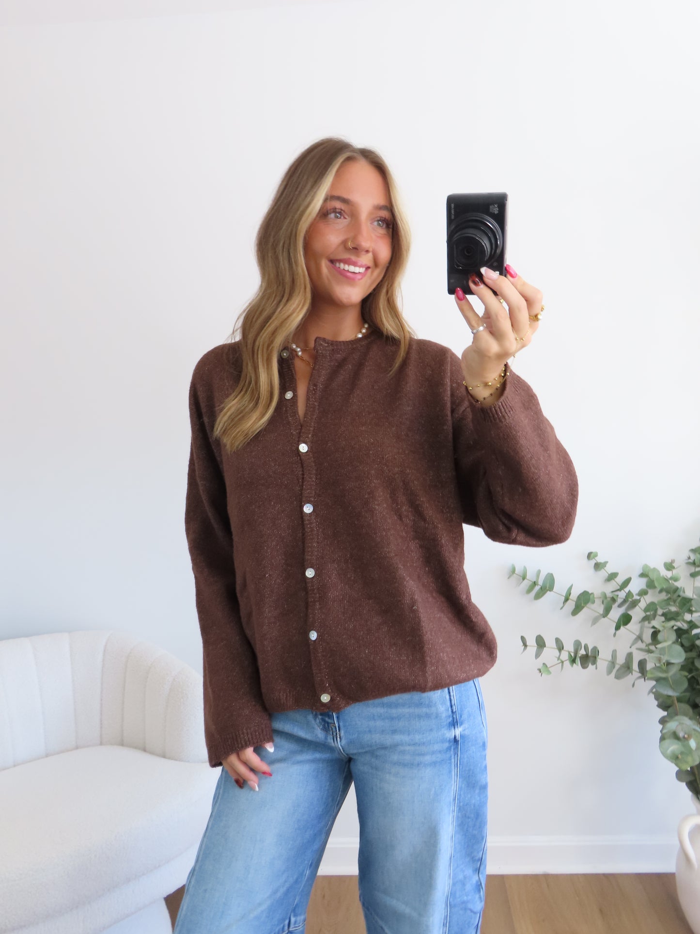 Timeless Sweater Cardigan (Brown & Ivory)