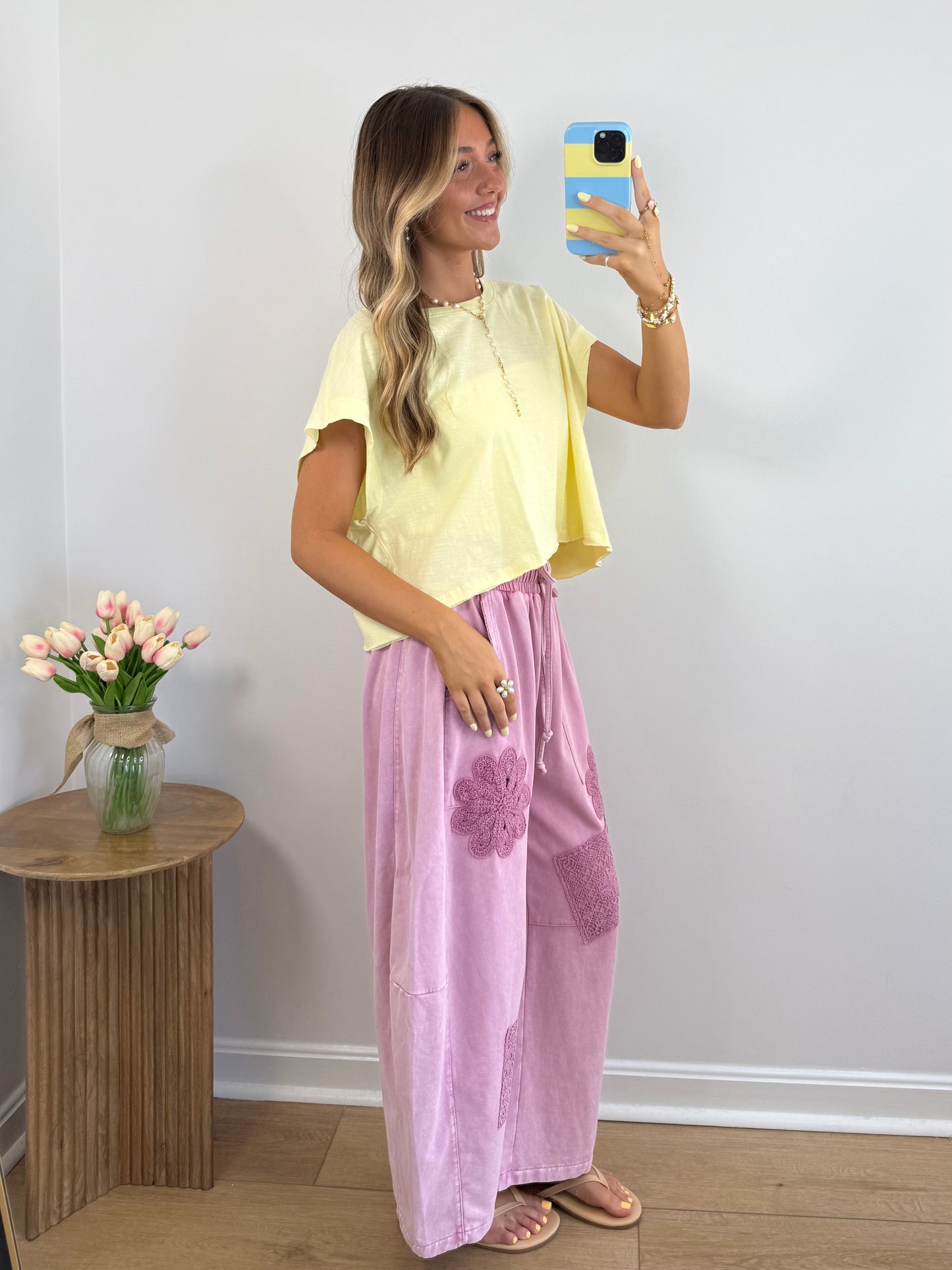 Crochet Barrel Lounge Pants- Pink