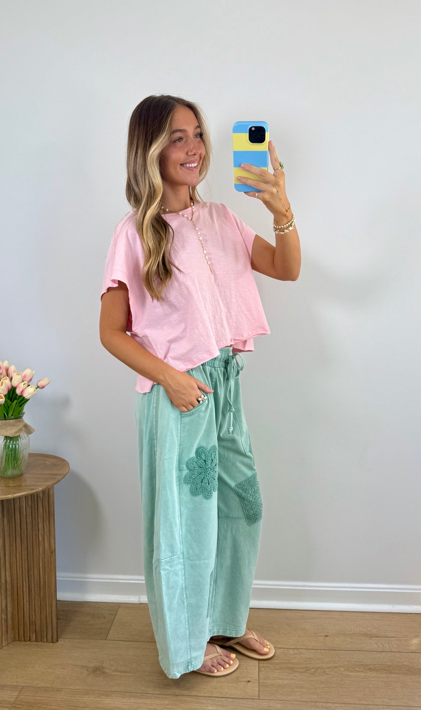 Crochet Barrel Lounge Pants- Teal