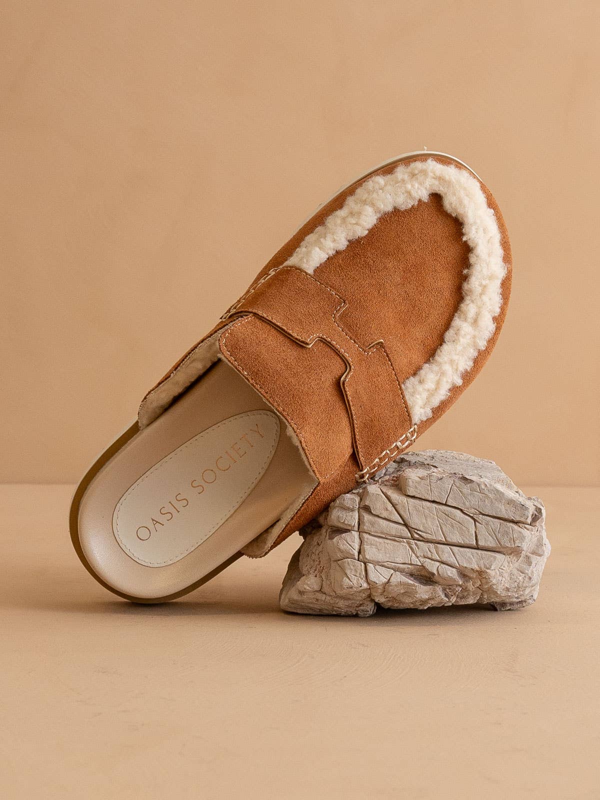 The Avalon Suede Shearling Cozy Loafer Mule (Khaki & Carmel)