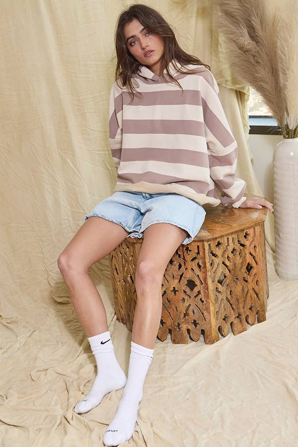 Striped Fleece Sweatshirt Hoodie