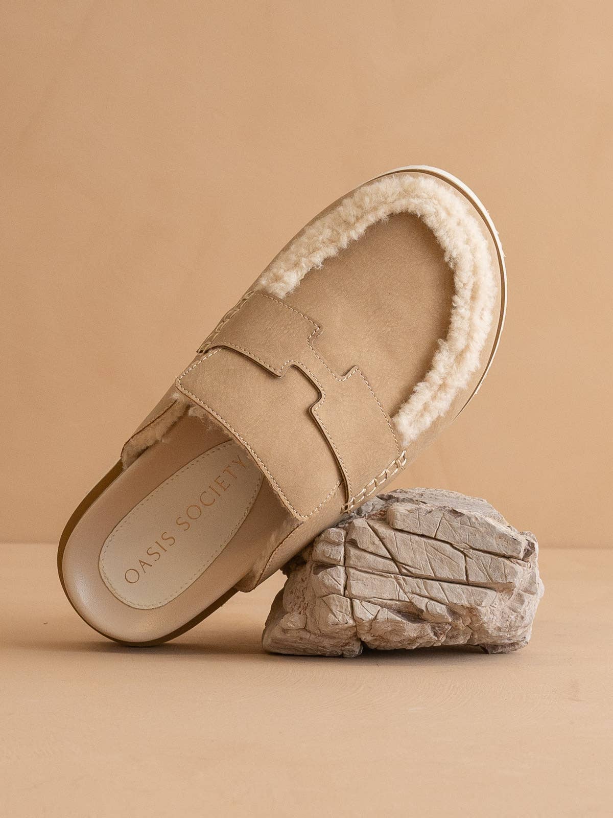 The Avalon Suede Shearling Cozy Loafer Mule (Khaki & Carmel)