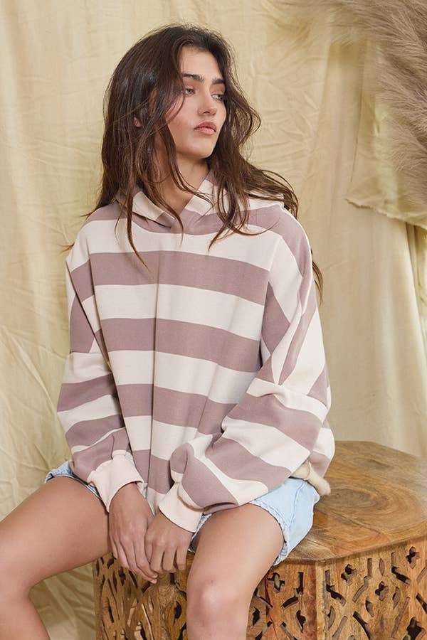 Striped Fleece Sweatshirt Hoodie