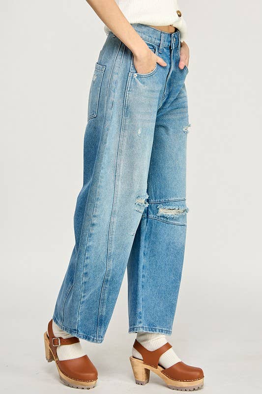 Distressed Barrel Jeans
