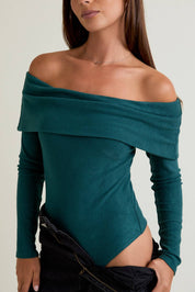 Classic Off The Shoulder Bodysuit (green & crimson)