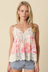 Lia Floral Lace Trim Cami Top