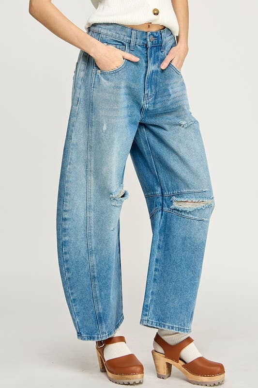 Distressed Barrel Jeans