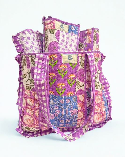 Starlit Blooms | Large Quilted Ruffle Tote Bag (PREORDER)