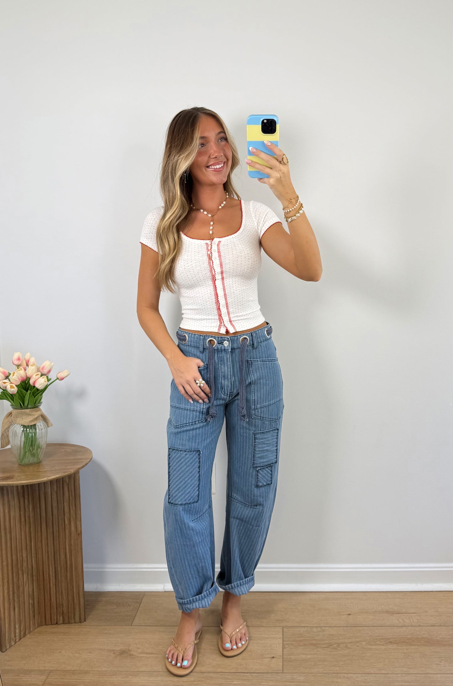 Striped Patch Barrel Jeans