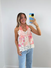Lia Floral Lace Trim Cami Top