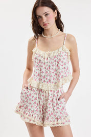 VIVID DITSY FLORAL WIDE LACE POINT CAMI CROP TOP