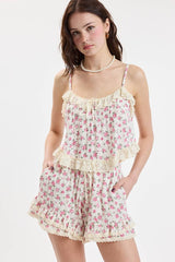 VIVID DITSY FLORAL WIDE LACE POINT CAMI CROP TOP