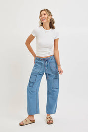 Striped Patch Barrel Jeans