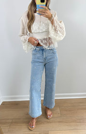 Daisy Stitch Crop Wide Leg Jeans