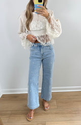 Daisy Stitch Crop Wide Leg Jeans
