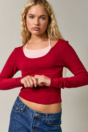 Long Sleeve Layered Halter Top