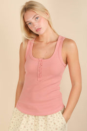 Striped & Solid Button Down Fitted Knit Tank Top