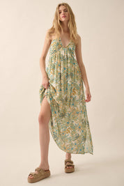 Sunny Bouquet Tie-Back Halter Maxi Dress
