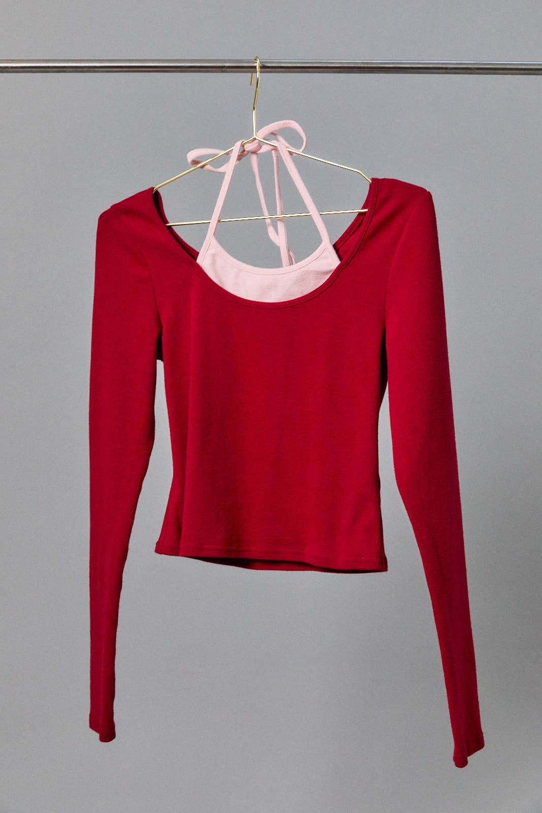 Long Sleeve Layered Halter Top