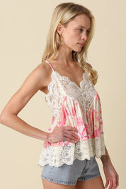 Lia Floral Lace Trim Cami Top