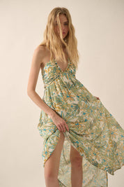 Sunny Bouquet Tie-Back Halter Maxi Dress
