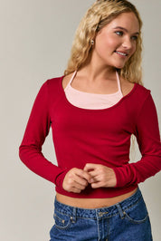 Long Sleeve Layered Halter Top