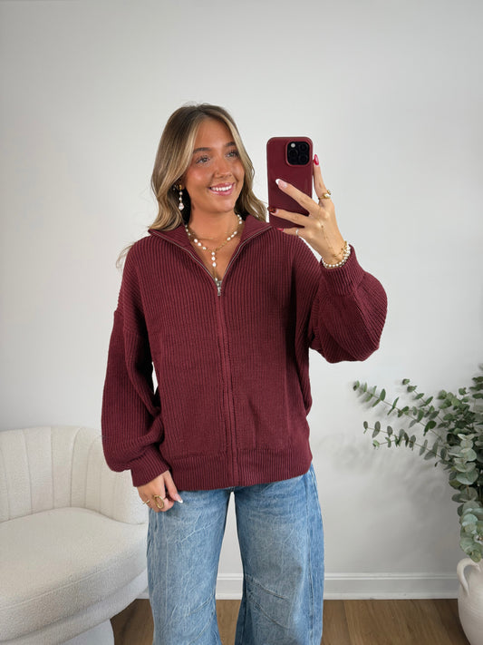 Autumn Stroll Zip Up (Burgundy)