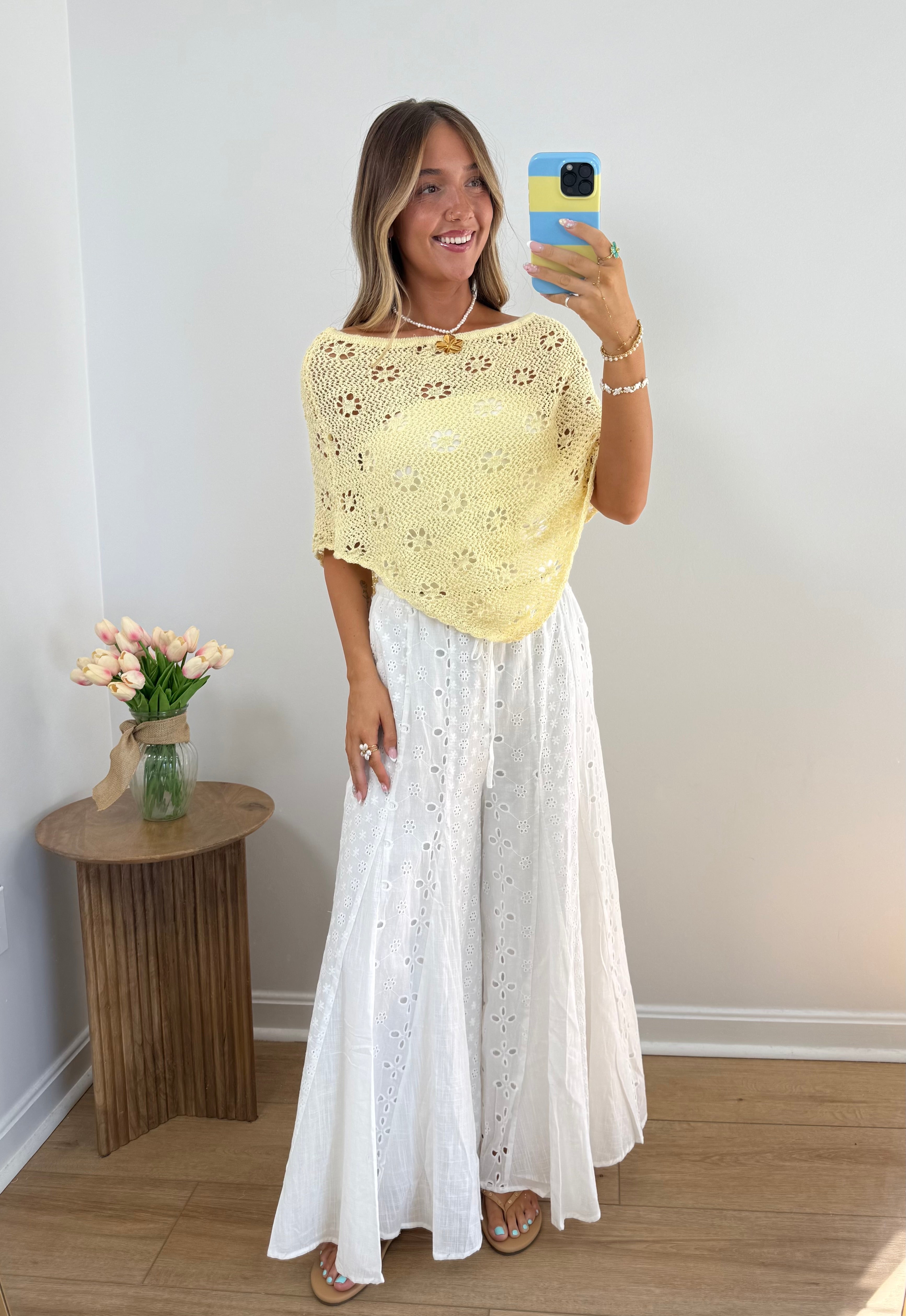 Mixed Eyelet Flare Pants