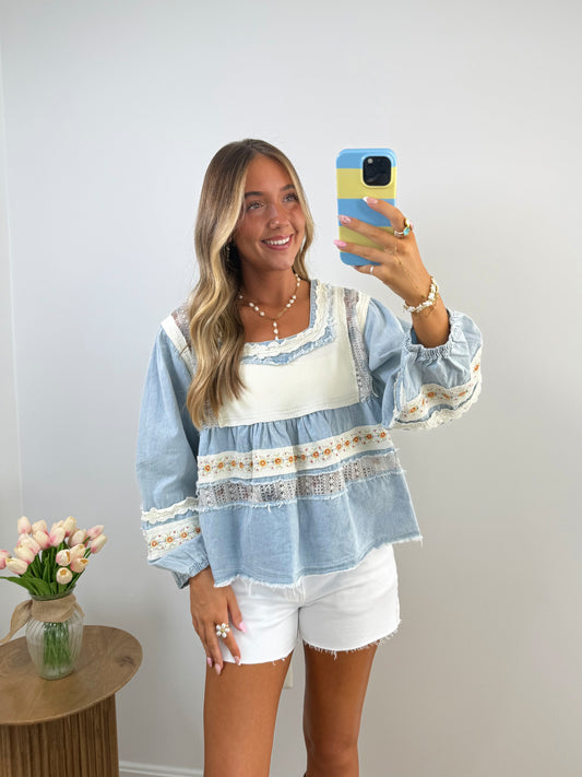 Golden Meadow Denim Top