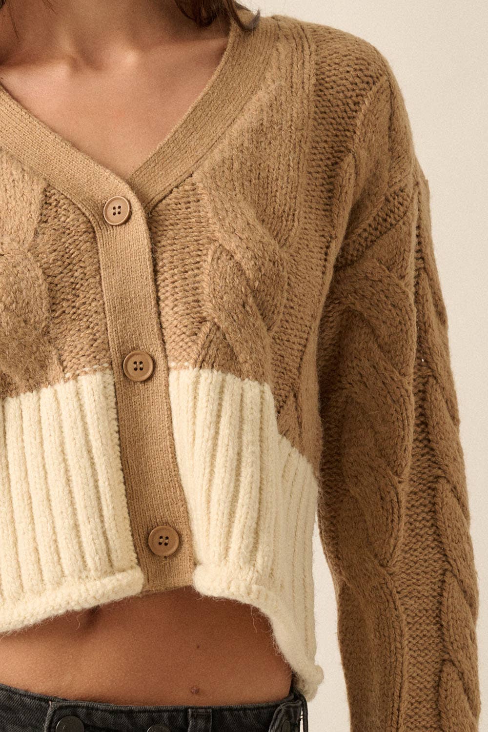 Caramel Color Block Cardigan Sweater