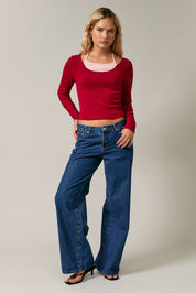 Long Sleeve Layered Halter Top