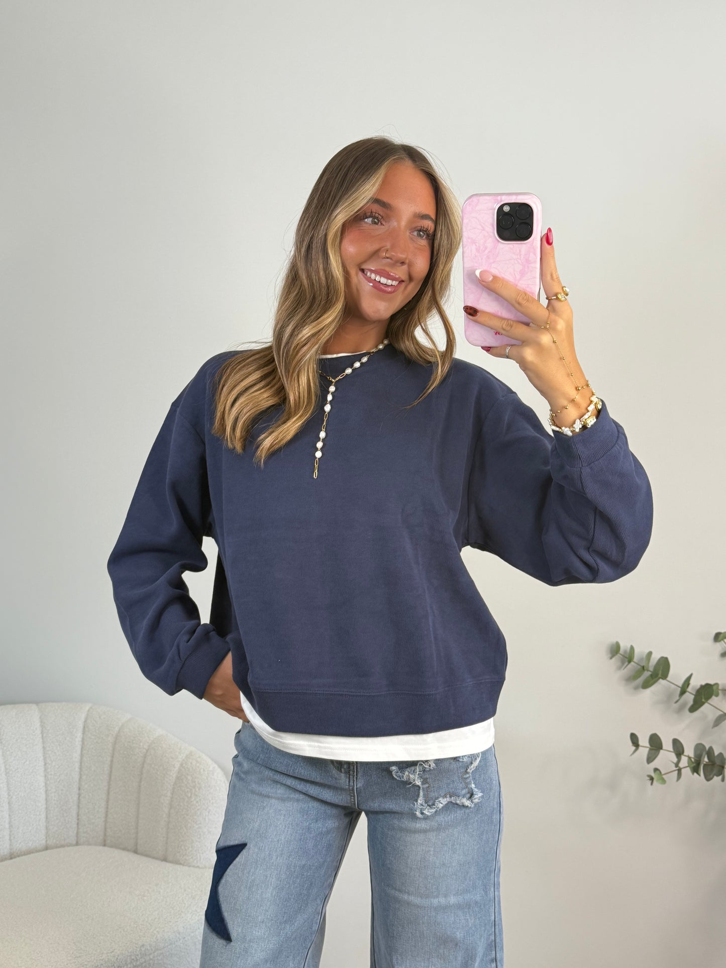 Take It Easy Layered Pullover (Grey, Navy & Clay)