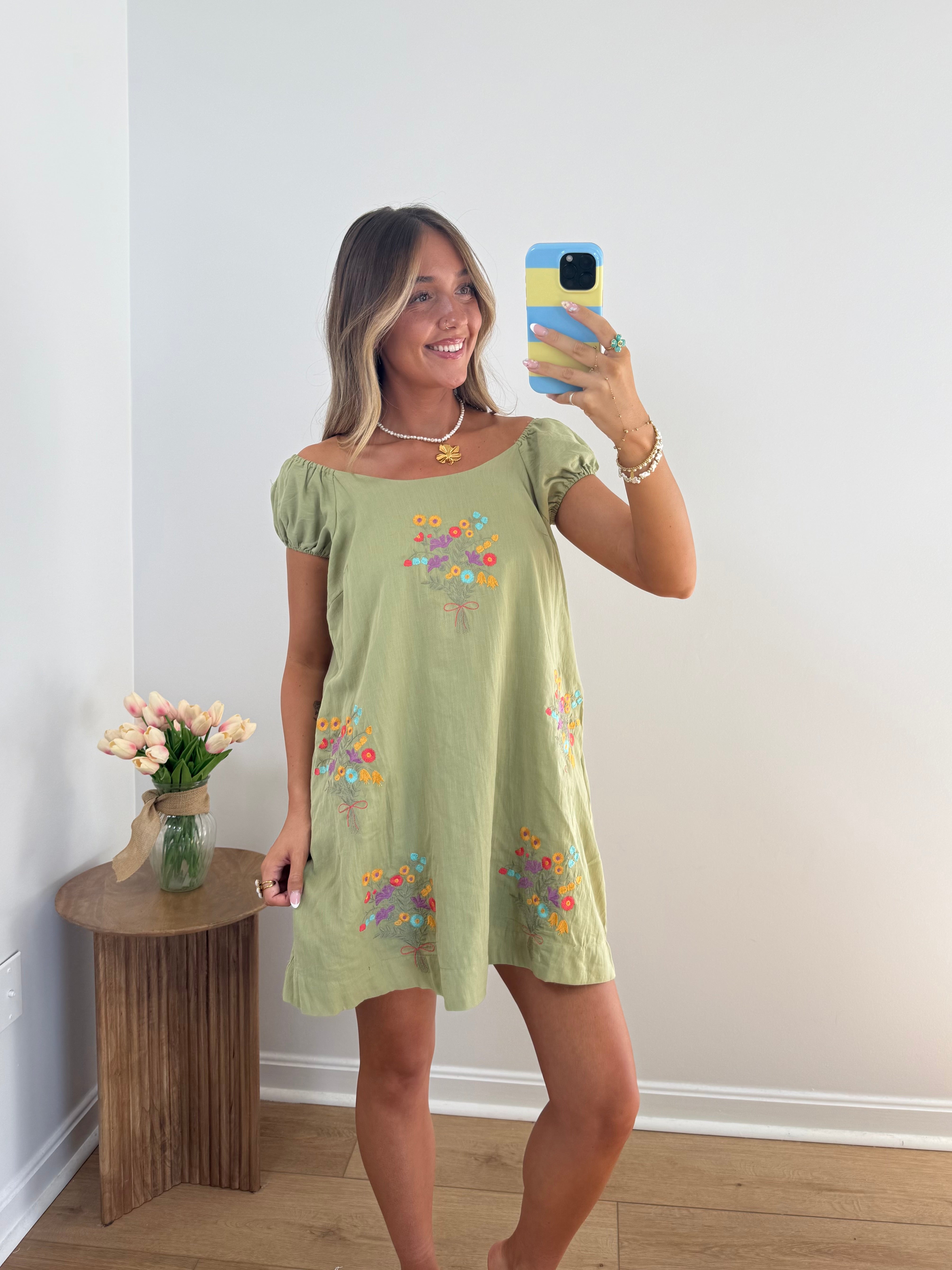 Fern Embroidered Mini Dress