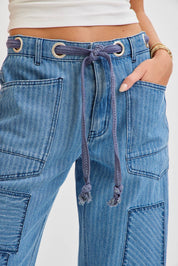 Striped Patch Barrel Jeans