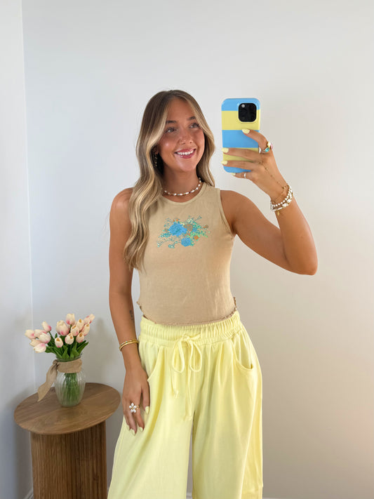 Floral Mineral-Washed Tank Top