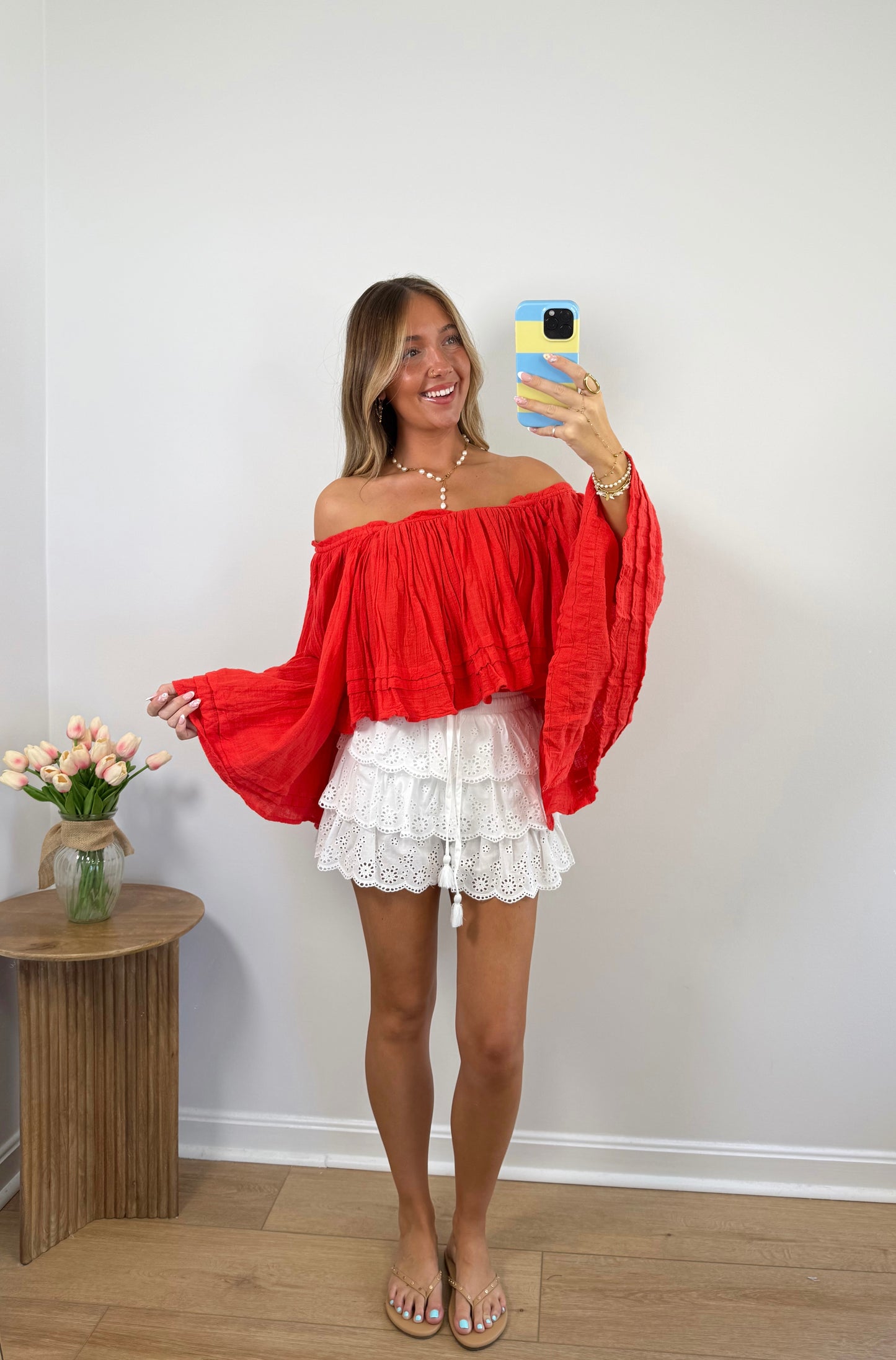 Free Spirit Off The Shoulder Top- Red