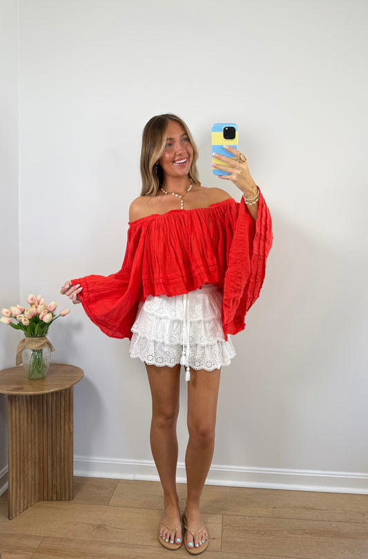 Free Spirit Off The Shoulder Top- Red