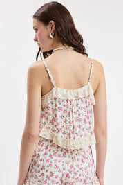 VIVID DITSY FLORAL WIDE LACE POINT CAMI CROP TOP