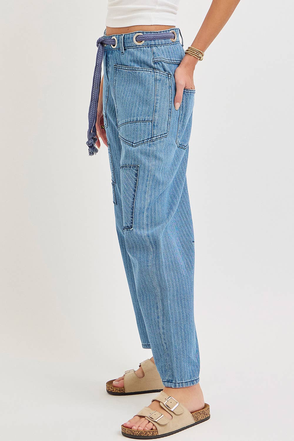 Striped Patch Barrel Jeans