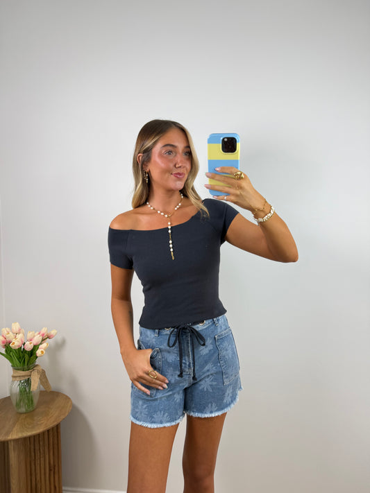 Brandy Top- Navy & White