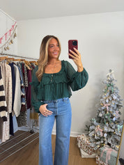 Lisette Blouse (green & rose)