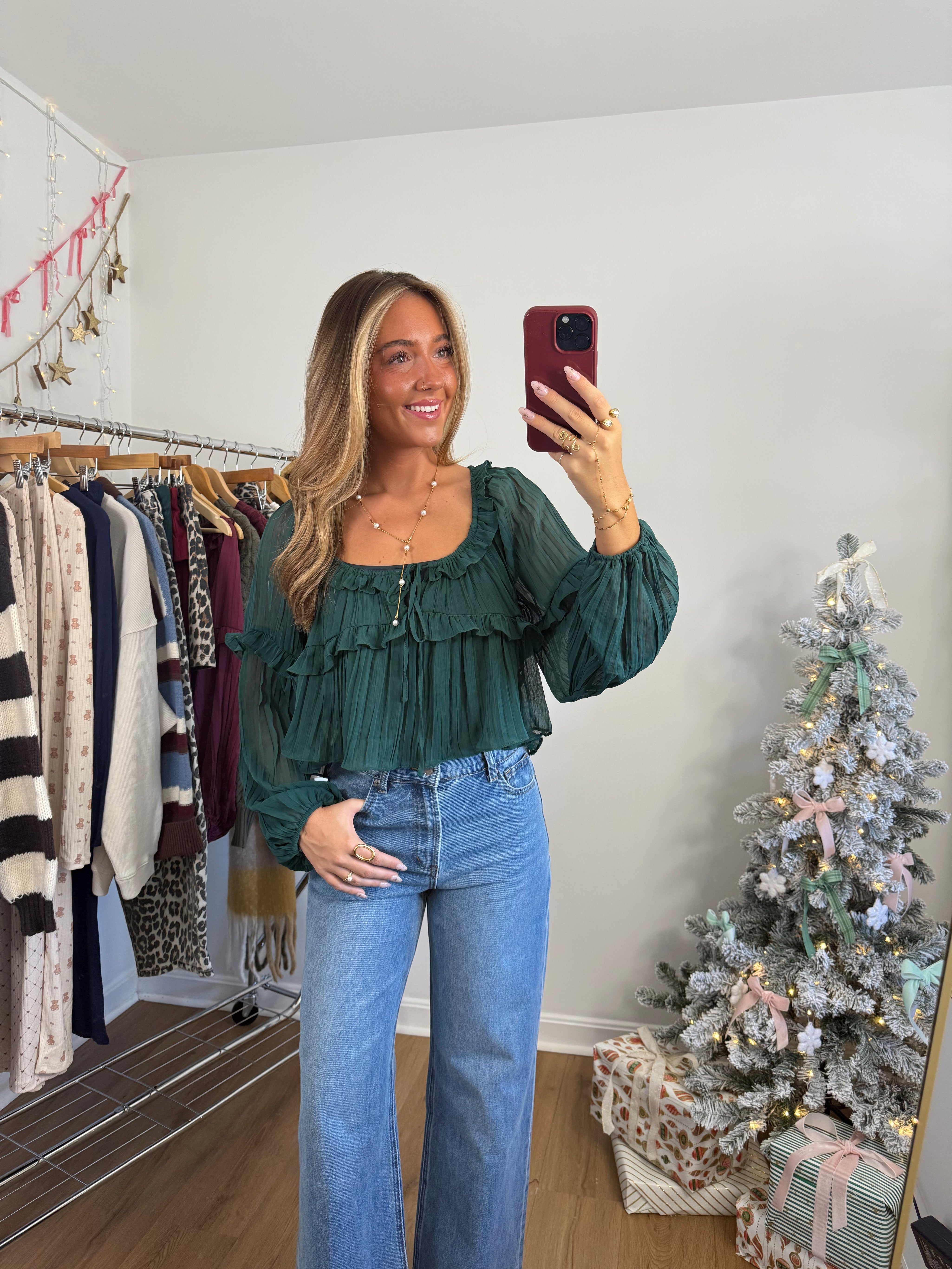 Lisette Blouse (green & rose)